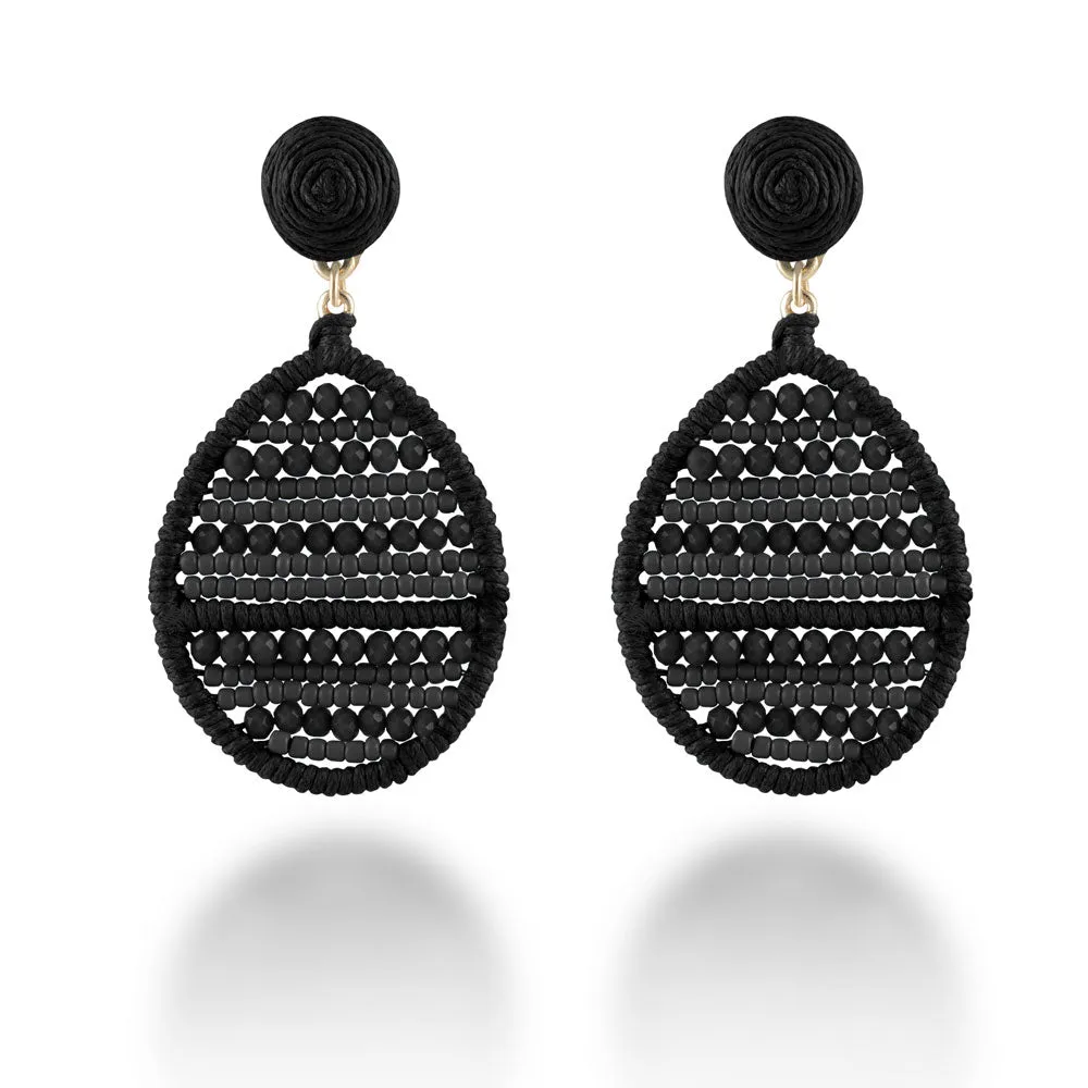 "Jardine" Handmade Woven Crystal Beads Teardrop Earrings