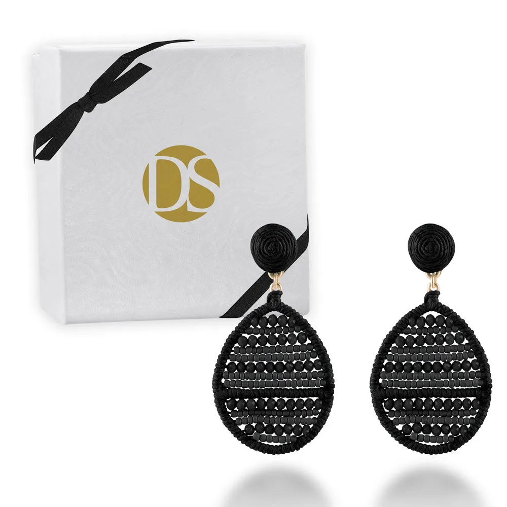 "Jardine" Handmade Woven Crystal Beads Teardrop Earrings