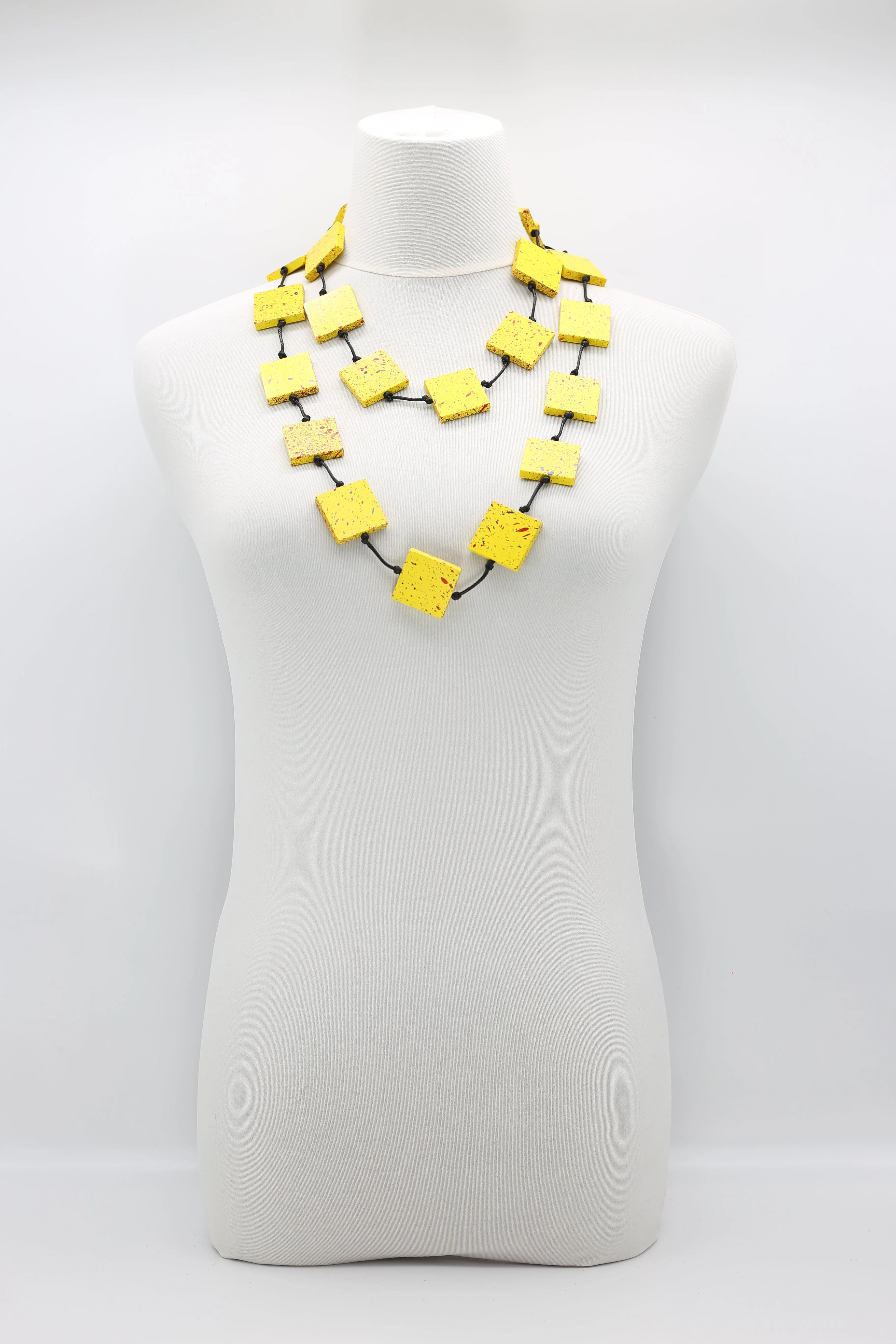 RECYCLED WOOD SQUARES NECKLACES YELLOW GRAFFITI - LARGE