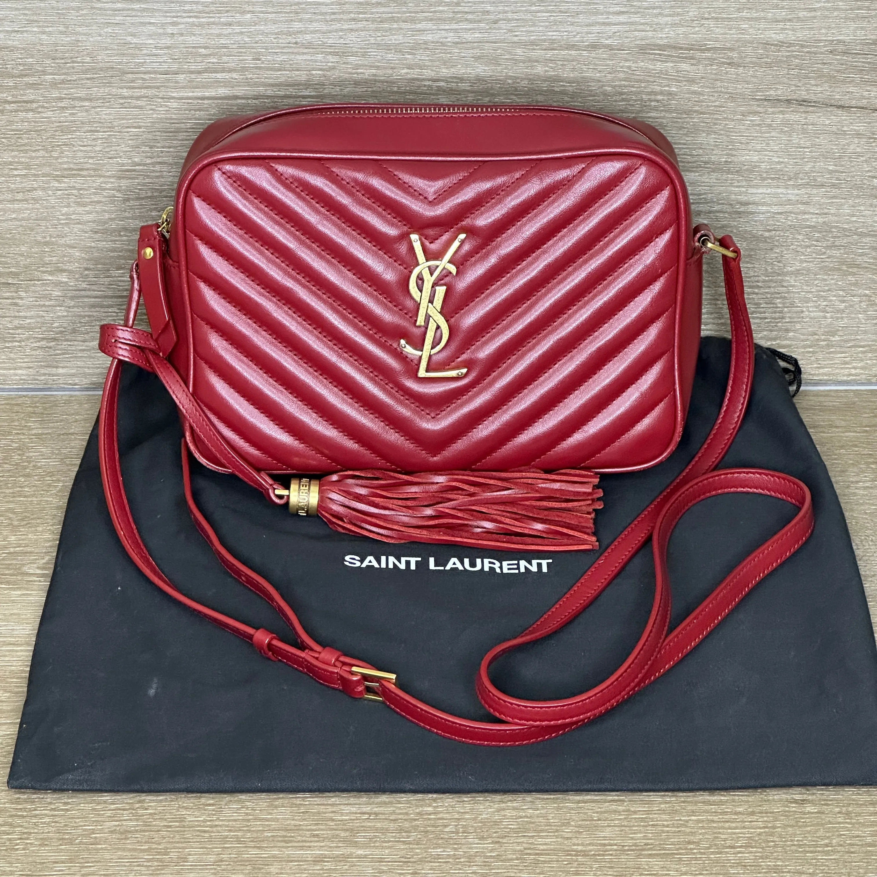 Saint Laurent Lou Medium Quilted Crossbody with Tassel - Red