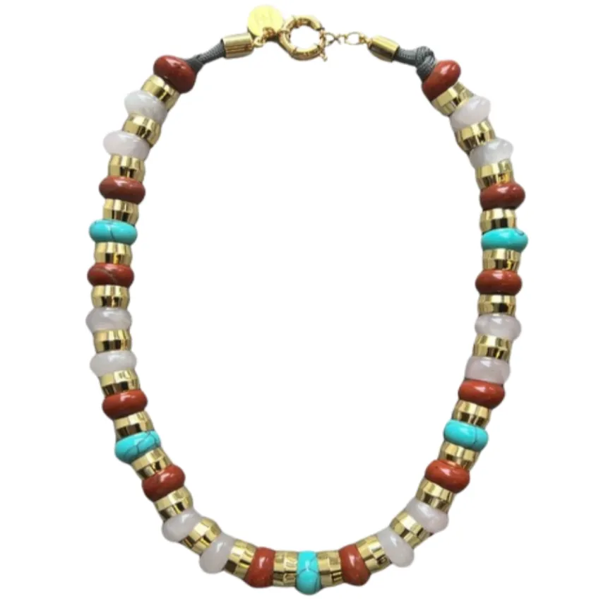 Semi-Precious Necklace Red Aventurine, Opalite and Turquoise