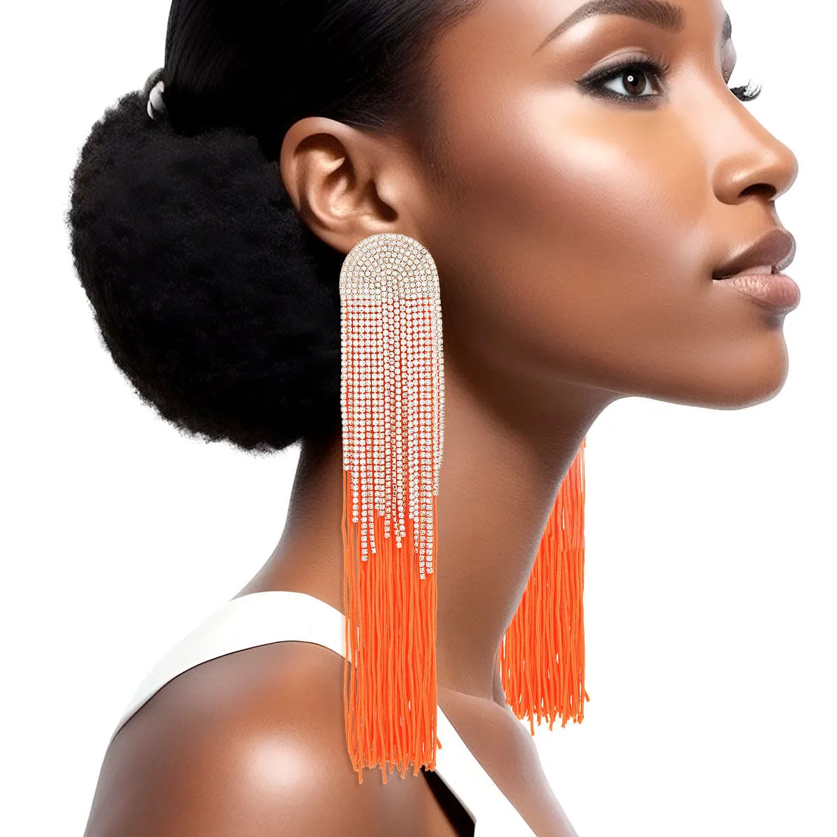 Tassel Orange Long Fringe Glam Earrings