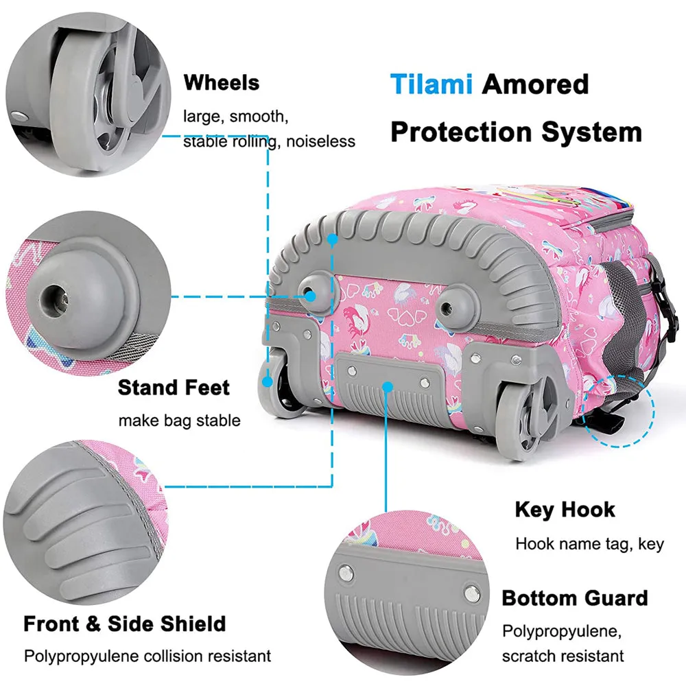 Tilami Pink Unicorn Rolling Backpack 19 inch Kids Roller Backpack