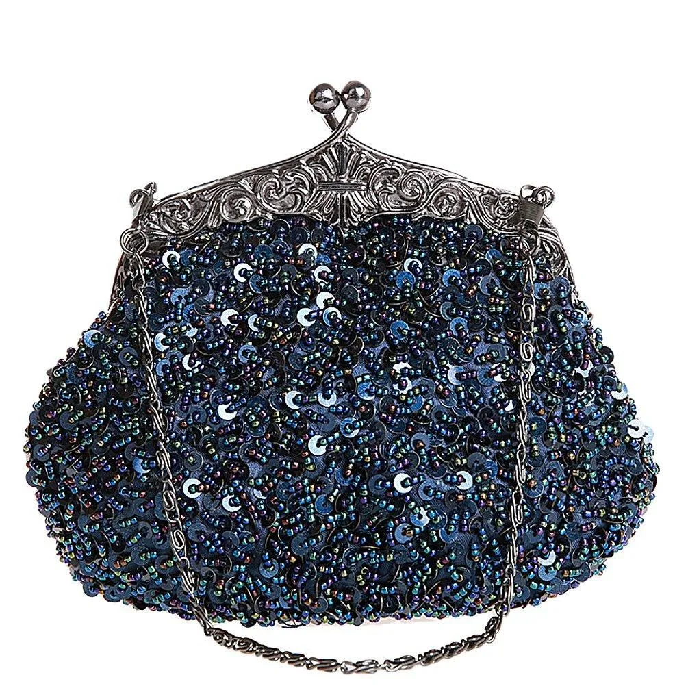 Vintage Kissing Lock Sequins Beaded Evening Party Purse|JaosWish