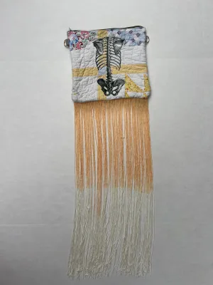 White Skeleton Quilted Clutch Ombre Fringe