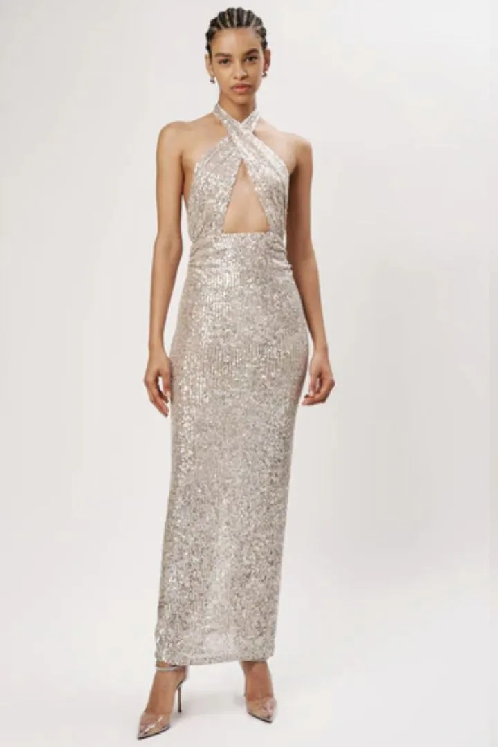 Zack Sequin Dress in Silver by Ronny Kobo - RENTAL